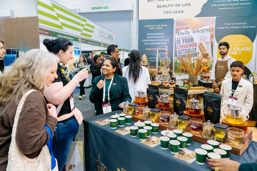 Visitors tasting Auburn brews at Fine Food Australia